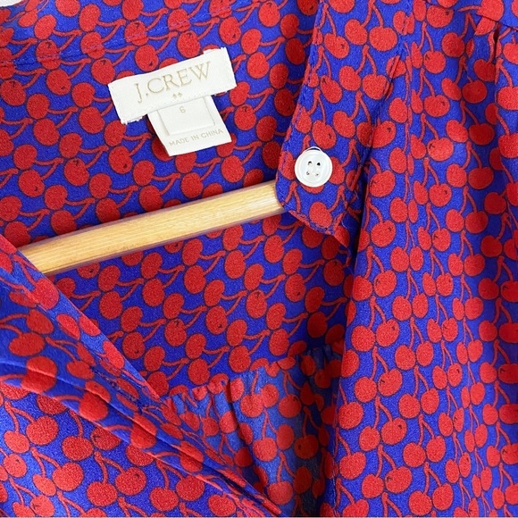 J Crew Blue and Red Cherry Print Sleeveless Blouse - Picture 4 of 4